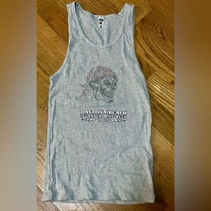 Daytona Beach Bike Week Designs and Souvenirs jeweled gray tank top women's L